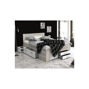 GENERIQUE UDINE Lit adulte contemporain decor chene cendre et blanc mat - l 140 x L 200 cm - Publicité