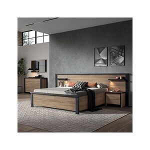 Altobuy SIWA - Chambre 140x190cm + Tête de Lit avec Leds + Chevets + Commode - - Publicité