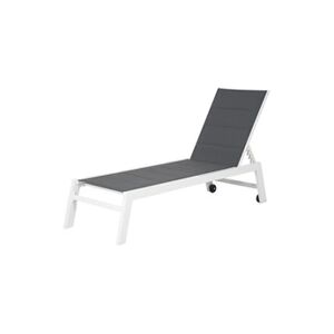 Chaise longue - transat Happy Garden Bain de soleil BARBADOS en textilène gris - aluminium blanc - Publicité