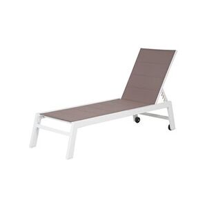 Chaise longue - transat Happy Garden Bain de soleil BARBADOS en textilène taupe - aluminium blanc - Publicité