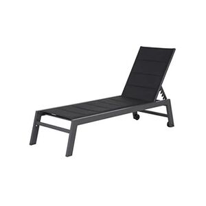 Chaise longue - transat Happy Garden Bain de soleil BARBADOS en textilène noir - aluminium gris anthracite - Publicité