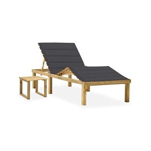 Vente-Unique.com Transat chaise longue bain de soleil lit de jardin terrasse meuble d'extérieur 200 x 70 x (31,5-77) cm avec table et coussin pin imprégné 02_0012672 - Publicité