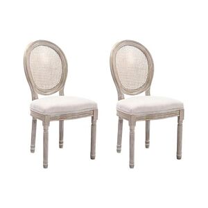 Vente-Unique.com Lot de 2 chaises - Cannage, tissu et bois d'hévéa - Beige - ANTOINETTE - Publicité