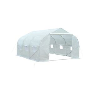 Outsunny Serre tunnel de jardin dim. 4,45L x 2,99l x 2H m porte + 6 fenêtres enroulables acier galvanisé bâche PE haute densité blanc - Publicité