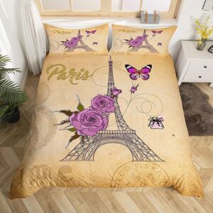 Tour Eiffel Housse De Couette Enfants Violet Rose Fleurs Papillon Ensemble De Literie Pour Filles Gar?Ons Femmes Chambre D¿¿Cor Romantique Pari - Publicité