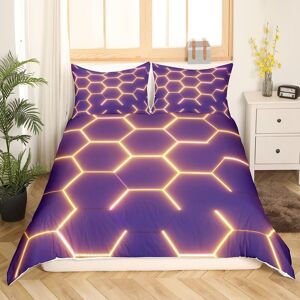 Housse De Couette En Nid D'abeille, Housse De Couette G¿¿Om¿¿Trique Hexagonale, Jaune Violet, D¿¿Cor Doux, Ensemble De Literie ¿¿ Imprim¿¿ G¿¿Om¿¿Trique Pour Enfants - Publicité