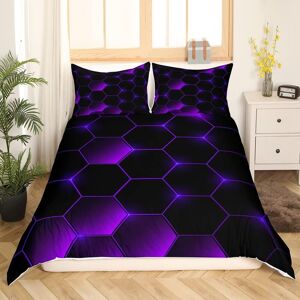 Housse De Couette En Nid D'abeille, Housse De Couette Hexagonale Abstraite, Ensemble De Literie Doux Violet Fonc¿¿, G¿¿Om¿¿Trique Moderne Pour Enfants Gar?Ons Gir - Publicité