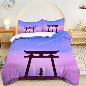 Housse De Couette X Violet, Fille Japonaise Parure De Lit Personnes Microfibre Doux Respiran Housse Couette Avec Fermeture ¿¿Clair, Ensemble De Literie Avec Taie D'oreillers X Cm - Publicité