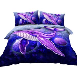 3d Cosmic Baleine À Bosse Natation Housse De Couette Aa-D Pièce Violet Violet Deep Ocean Space Parure De Lit Pour Garçons (Twin) - Publicité