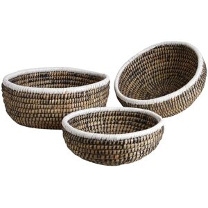 AUBRY GASPARD Corbeilles rondes en jonc naturelles, noires et blanches (lot de 3)