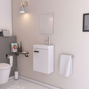 Ensemble Meuble Lave Mains Blanc 41x50x22cm + Miroir - Smally White - Publicité