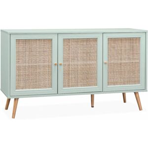 Sweeek Buffet De Rangement En Cannage 120x39x70 Cm - Bohème - 2 Niveaux. 3 Portes. Pieds Scandinaves - Publicité