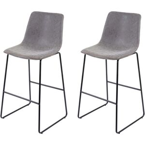 Lot De 2 Chaises De Bar Tabourets Hauts En Cuir Synthétique Gris Style Vintage 04_0000135 - Publicité