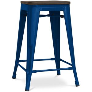 Tabouret De Bar - Design Industriel - Bois Et Acier - 60cm -Metalix Bleu Foncé - Publicité