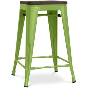 Tabouret De Bar - Design Industriel - Bois Et Acier - 60cm -Metalix Vert Clair - Publicité