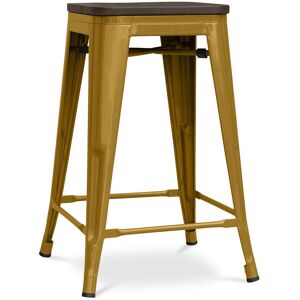 Tabouret De Bar - Design Industriel - Bois Et Acier - 60cm -Metalix Doré - Publicité