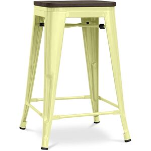 Tabouret De Bar - Design Industriel - Bois Et Acier - 60cm -Metalix Jaune Pâle - Publicité