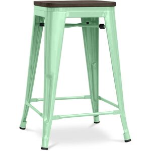 Tabouret De Bar - Design Industriel - Bois Et Acier - 60cm -Metalix Menthe - Publicité