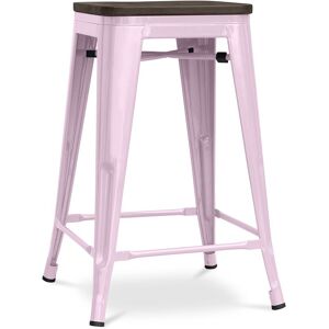 Tabouret De Bar - Design Industriel - Bois Et Acier - 60cm -Metalix Rose Pâle - Publicité