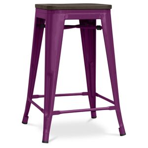 Tabouret De Bar - Design Industriel - Bois Et Acier - 60cm -Metalix Violet - Publicité