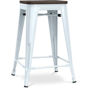 Tabouret De Bar - Design Industriel - Bois Et Acier - 60cm -Metalix Bleu Gris - Publicité