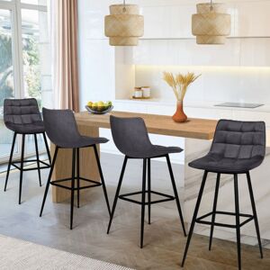 IDMarket Lot De 4 Tabourets De Bar Mady En Velours Gris Foncé - Publicité