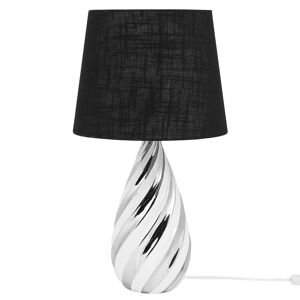 Beliani Lampe de Table à Poser avec Socle Céramique Blanc et Argenté et Abat-jour en Tissu Noir E27 Max 40W Lumière Déco pour Intérieurs Galmour - Publicité