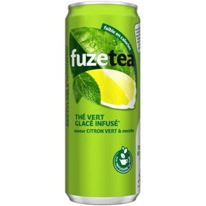 Fuzetea Boisson au thé vert glacé Fuze Tea saveur menthe citron vert - lot de 24 canettes slim de 33 cl - Publicité Fuzetea Boisson au thé vert glacé Fuze Tea saveur menthe citron vert - lot de 24 canettes slim de 33 cl - Publicité