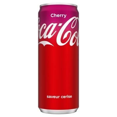 Coca-Cola Cherry - saveur cerise - canette de 33 cl - pack de 24 - Publicité Coca-Cola Cherry - saveur cerise - canette de 33 cl - pack de 24 - Publicité