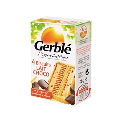 Gerble Biscuits diététiques Lait chocolat Gerblè - Lot de 18 boîtes de 4 biscuits 46 g - Publicité Gerble Biscuits diététiques Lait chocolat Gerblè - Lot de 18 boîtes de 4 biscuits 46 g - Publicité