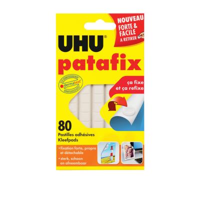 Bandes prédécoupées de 80 pastilles Patafix Uhu Blanche - Etui de 6 bandes - Publicité Bandes prédécoupées de 80 pastilles Patafix Uhu Blanche - Etui de 6 bandes - Publicité