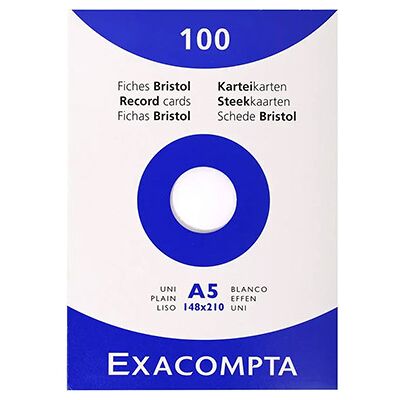 Etui de 100 fiches bristol Exacompta non perforées 148x210mm (A5) unies Blanc - Publicité Etui de 100 fiches bristol Exacompta non perforées 148x210mm (A5) unies Blanc - Publicité