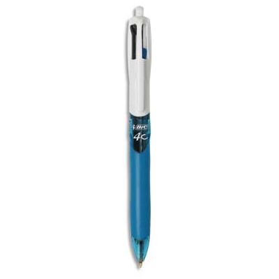 Stylo bille Bic 4 couleurs avec grip - pointe moyenne retractable - corps bleu - Publicité Stylo bille Bic 4 couleurs avec grip - pointe moyenne retractable - corps bleu - Publicité