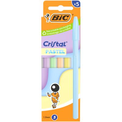 Cristal pastel Bic avec capuchon - Stylo rechargeable - Encre bleue - Pochette 5 corps différents - Publicité Cristal pastel Bic avec capuchon - Stylo rechargeable - Encre bleue - Pochette 5 corps différents - Publicité