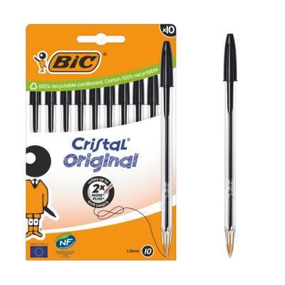 Stylo bille à capuchon Bic Cristal Original - pointe moyenne - 1 mm - noir - lot de 10 - Publicité Stylo bille à capuchon Bic Cristal Original - pointe moyenne - 1 mm - noir - lot de 10 - Publicité