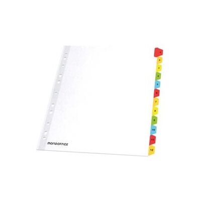 Intercalaires numériques A4+ Mondoffice - en bristol - blanc - 12 divisions couleur - Publicité Intercalaires numériques A4+ Mondoffice - en bristol - blanc - 12 divisions couleur - Publicité