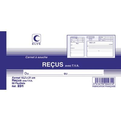 Elve Carnet à souche "reçu" avec TVA Lebon & Vernay - format 10,5 x 21 cm - 50 feuillets - 1 pli - Publicité Elve Carnet à souche "reçu" avec TVA Lebon & Vernay - format 10,5 x 21 cm - 50 feuillets - 1 pli - Publicité