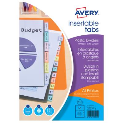 Intercalaires à onglets personnalisables Avery - polypropylène 18/100ème - A4+ - 6 positions - Publicité Intercalaires à onglets personnalisables Avery - polypropylène 18/100ème - A4+ - 6 positions - Publicité