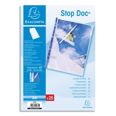 Pochettes perforées Exacompta - A4 - PP transparent lisse 6/100 - ouverture en coin 2/3 hauteur - sachet de 25 - Publicité Pochettes perforées Exacompta - A4 - PP transparent lisse 6/100 - ouverture en coin 2/3 hauteur - sachet de 25 - Publicité