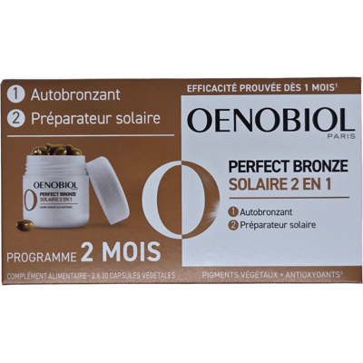 Oenobiol Perfect Bronze Solaire 2en1 lot de 2x30 capsules - Publicité Oenobiol Perfect Bronze Solaire 2en1 lot de 2x30 capsules - Publicité