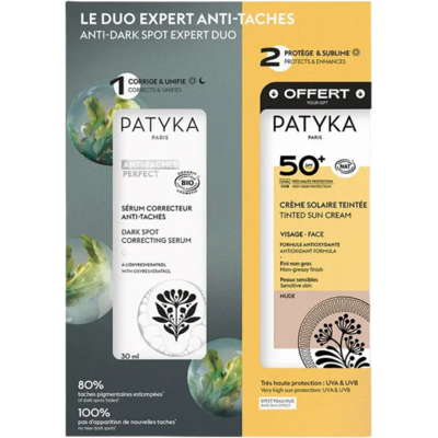 Patyka Coffret Duo Expert Anti-Taches Sérum Correcteur Anti-Taches 30ml + Crème Solaire Teintée SPF50+ 40ml Offerte - Publicité Patyka Coffret Duo Expert Anti-Taches Sérum Correcteur Anti-Taches 30ml + Crème Solaire Teintée SPF50+ 40ml Offerte - Publicité