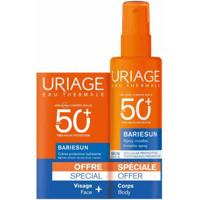 Uriage Bariésun Crème Protectrice Visage et Spray Invisible Corps SPF 50+ - Publicité Uriage Bariésun Crème Protectrice Visage et Spray Invisible Corps SPF 50+ - Publicité