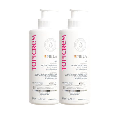 Topicrem Mela lait unifiant ultra-hydratant 2x500ml - Publicité Topicrem Mela lait unifiant ultra-hydratant 2x500ml - Publicité