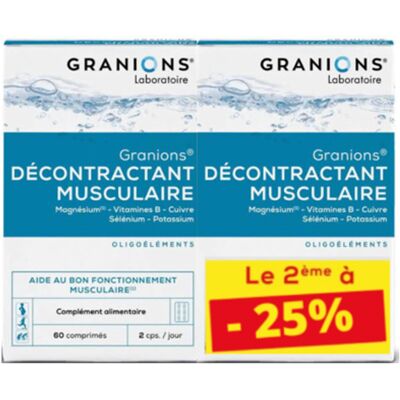 Granions Décontractant Musculaire lot de 2 x 60 comprimés - Publicité Granions Décontractant Musculaire lot de 2 x 60 comprimés - Publicité