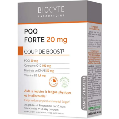 Biocyte Santé PQQ Forte 20mg Coup de Boost 10 Gélules - Publicité Biocyte Santé PQQ Forte 20mg Coup de Boost 10 Gélules - Publicité