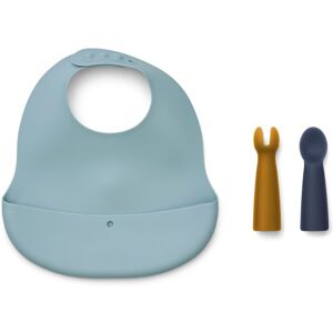 Liewood Bavoir et ses couverts Aspen en silicone - Bleu