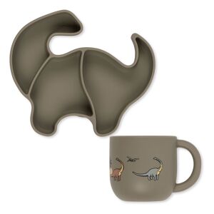 Konges Sløjd Set repas en silicone Dino - Gris