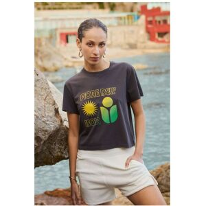 Alma Deia T shirt Boxy Imprime Fiore Dell Isola Coton Bio Noir