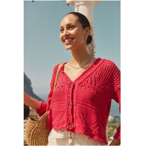 Alma Deia Cardigan Maille Crochet en Coton Rouge framboise