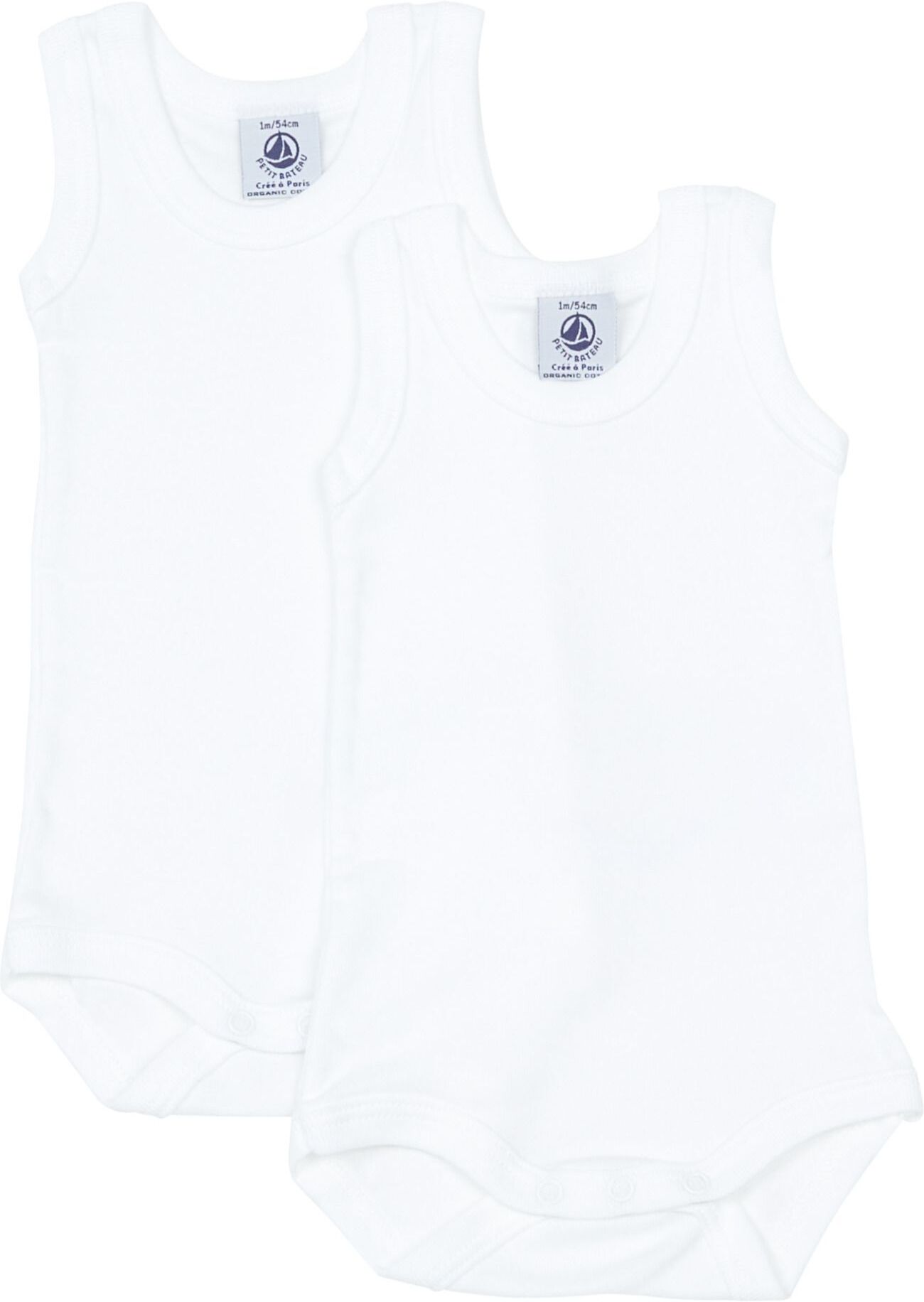 Petit Bateau Lot 2 Bodies Sans Manche Coton Bio - Blanc